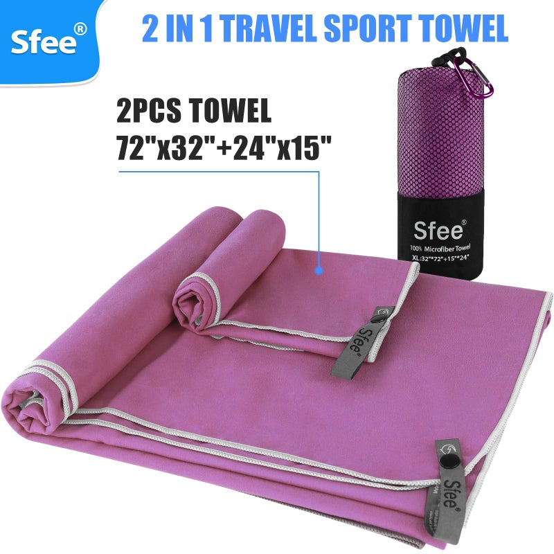 Sfee 2 Pack Microfiber Travel Towel, Quick Dry Towel Camping Towel Large Beach Towel Super Absorbent Compact Lightweight Sports Gym Towels Set for Beach, Gym, Hiking, Pool, Backpacking,Bath,Yoga - Image 3